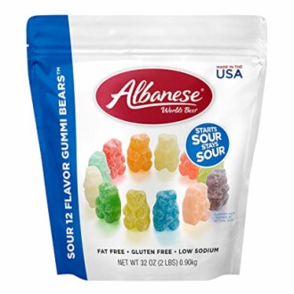 Bag of Albanese Sour 12 Flavor Gummi Bears.