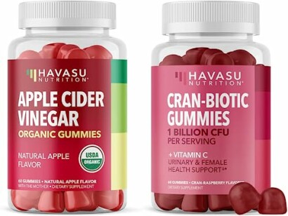 Bottles of Havasu Nutrition Apple Cider Vinegar and Cran-Biotic Gummies.