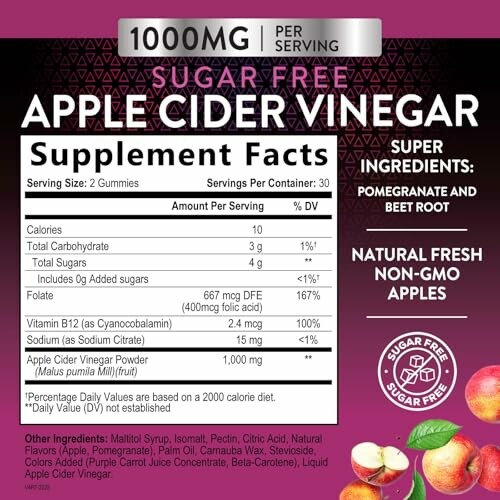 Apple cider vinegar gummies supplement facts and ingredients.