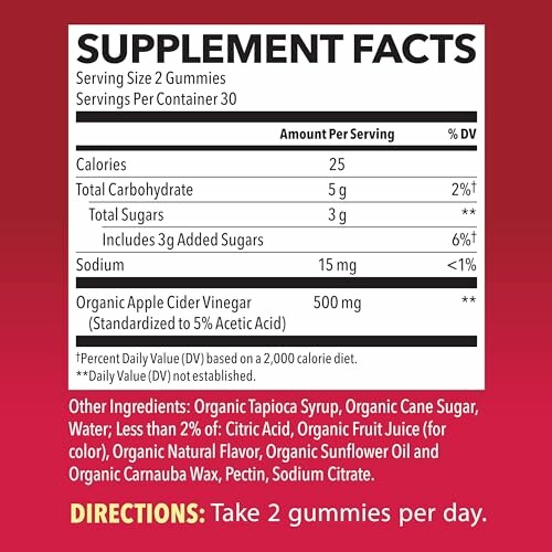 Supplement facts label for apple cider vinegar gummies.