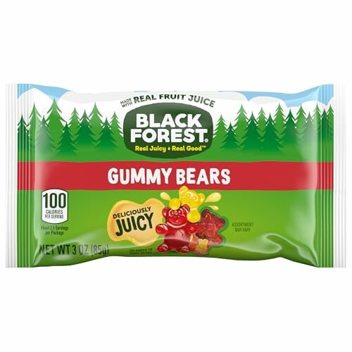 Black Forest gummy bears package with juicy fruit flavors.