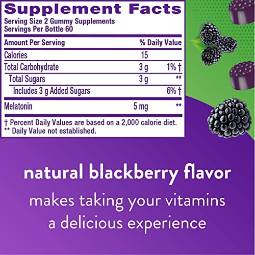 Supplement facts for blackberry flavor gummy vitamins.