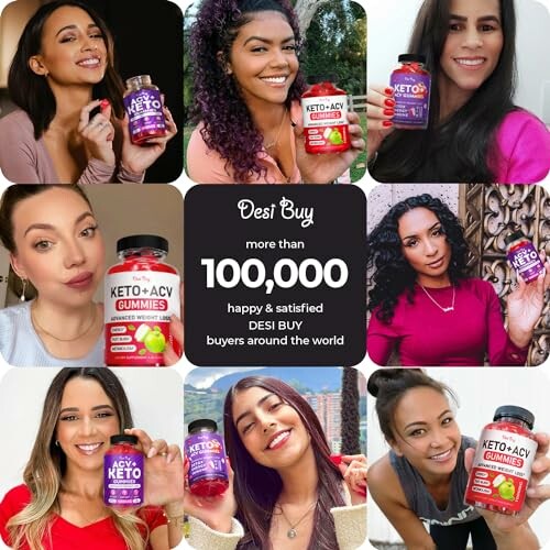 Collage of people holding Desi Buy Keto ACV Gummies bottles.