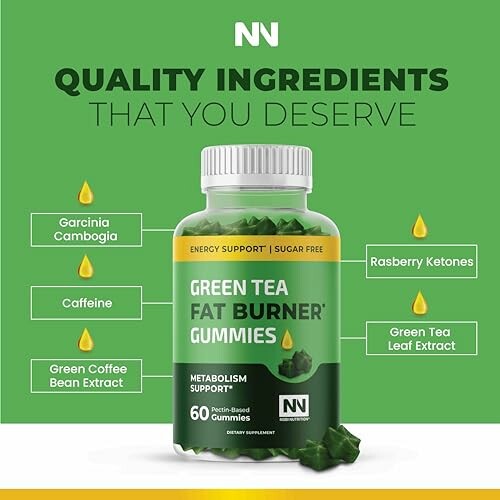 Green tea fat burner gummies with ingredients.