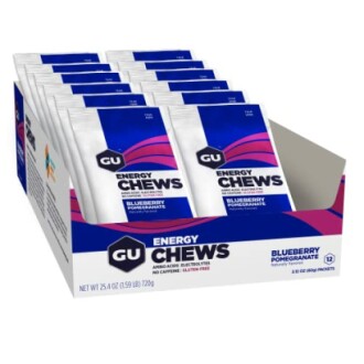 Box of GU Energy Chews in blueberry pomegranate flavor