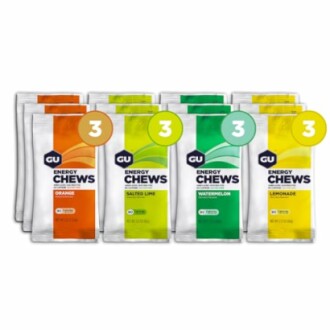 GU Energy Chews in assorted flavors: orange, salted lime, watermelon, lemonade.