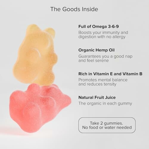 Gummy bear supplements with health benefits listed.