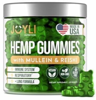 Joyli Nutrition hemp gummies with mullein and reishi, made in USA.