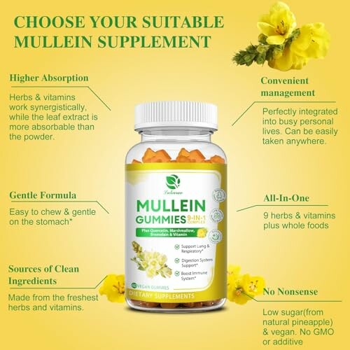 Mullein gummies supplement benefits and features.