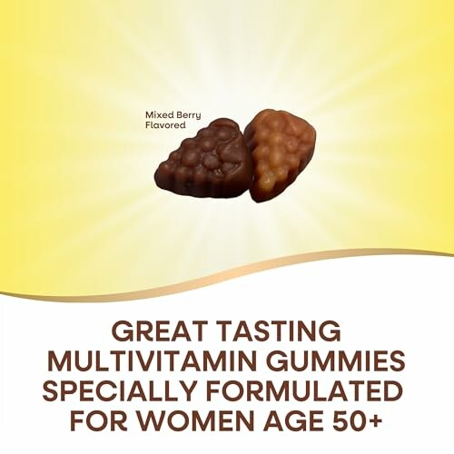 Mixed berry flavored multivitamin gummies for women age 50+.