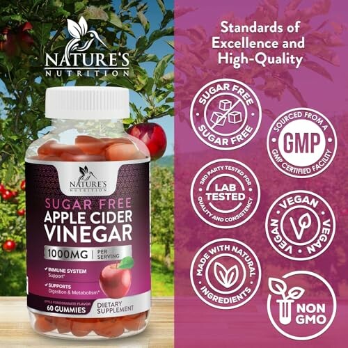 Nature's Nutrition Apple Cider Vinegar Gummies with quality certifications.