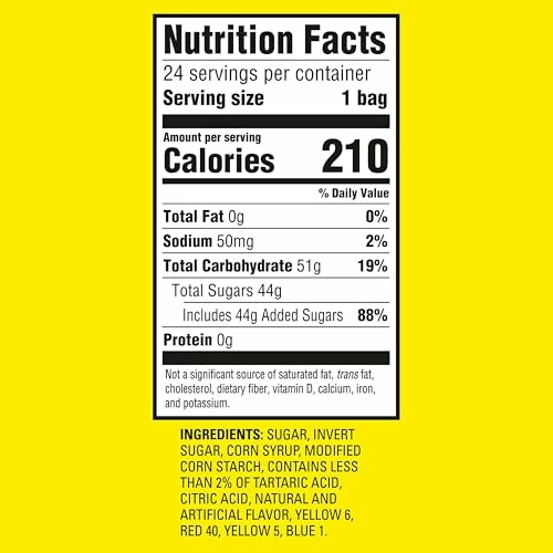 Nutrition facts label with ingredients list on yellow background.