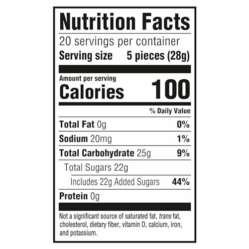 Nutrition facts label showing calories, fat, sodium, carbohydrates, sugars, and protein per serving.