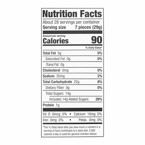 Nutrition facts label with calories and nutrient information.