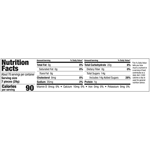 Nutrition facts label showing servings, calories, and nutrients.