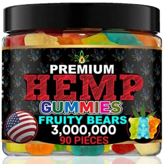 Jar of premium hemp gummies fruity bears.