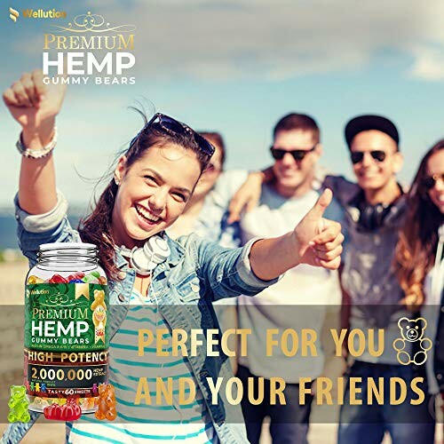 Group of friends outdoors with premium hemp gummy bears.