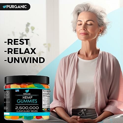 Woman meditating with Purganic hemp gummies.