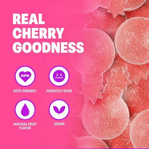 Cherry flavored keto-friendly vegan snack with natural fruit flavor.