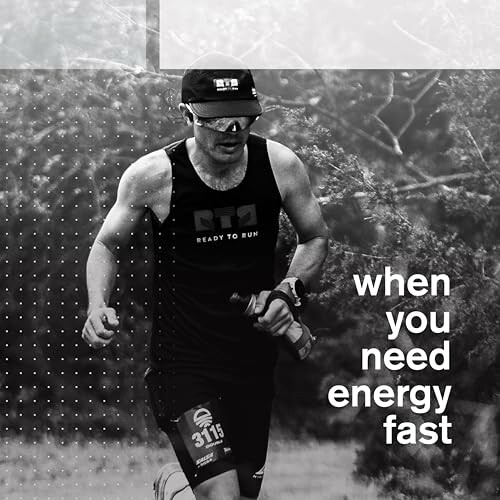 Runner in motion with text 'when you need energy fast'