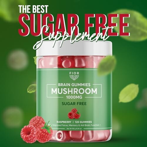 Sugar-free mushroom brain gummies with raspberries