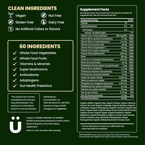 Supplement facts and clean ingredients list for a health product.