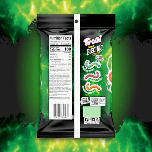 Trolli Sour Electric Crawlers candy package with nutrition facts.