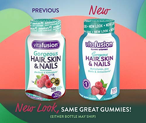 Comparison of two Vitafusion Hair, Skin & Nails gummy vitamin bottles.