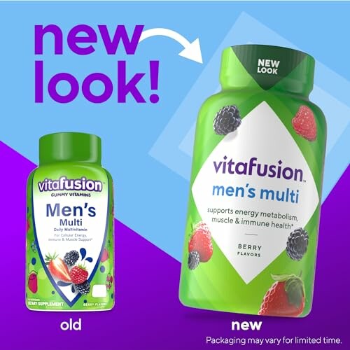 Comparison of old and new vitafusion men's multi packaging.