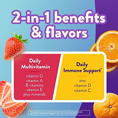 Comparison of daily multivitamin and immune support benefits with fruits.