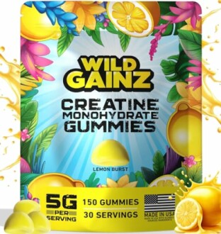 Wild Gainz Creatine Monohydrate Gummies packaging with lemon burst flavor